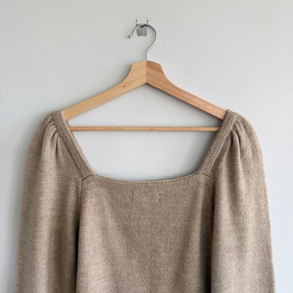 Anthropologie Square Neck Puff Sleeve Knit Sweater Tan M - Picture 9 of 10